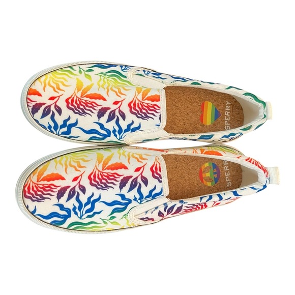 Sperry Pride Slip On Sneakers Rainbow Print Canvas Shoes Comfort Women's 8.5 M - Picture 1 of 7